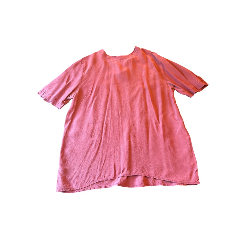 Christie & Jill Top Pink 100% Silk Short Sleeve Crew Neck Keyhole Relaxed Large